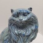 Vtg Htf Large 14  Blue Swirl Drip Glaze Ceramic Persian Cat Statue Figurine Read