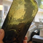 Antique Gorgeous Late 1700s Black Glass Transitional Mallet Rum Bottle 9 25   