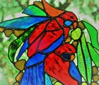 Mountain Rosella Pair Stained Glass Handmade Bird Parrot Suncatcher Wedding Gift
