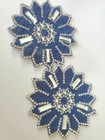 Craftbuddyus Idm19 2pc X 8cm Beaded Diamante Blue Flower Hotfix Iron On Appliqu  