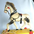 10  Antique Wooden Pull Toy Play Horse Platform With Wheels 1950s Germany Putz
