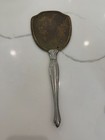 Vtg Silver Plate   Brass Hand Mirror Art Nouveau Floral Engraved Beveled Glass