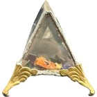 Stained Glass Kaleidoscope     Blue Art Glass Prism With Brass Feet 8 5  Vintage