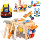 Kids Tool Set With Apron  39 Pcs Wooden Toddler Tool Bench Box Montessori Toy   