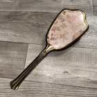 Vintage Victorian Gold Tone Hair Brush With Embroidered Floral Backing