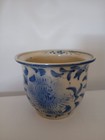 Vintage Chinese Blue And White Jardiniere Planter Porcelain Lotus Flower