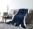 Navy Sherpa Fleece Throw Blanket Luxurious Soft Reversible Cozy Warmth