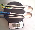 Korean 99  Silver  Chopstick And Spoon Set With Enamel Orchid    8 15oz   231g