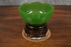 Pair Of 5  Genuine Jade Green  Chinese Peking Glass Bowls W  Carved Ebony Stands