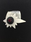Vintage  Bakelite  Hair Side Comb  White  Red Stone  Made In France   sr938 