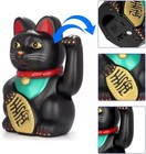 Large Feng Shui Black Beckoning Cat Wealth Lucky Waving Kitty Maneki Neko