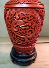 Vintage Chinese Carved Dragon   Floral Red Cinnabar Blue Enamel Brass 5    Vase