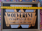 Vintage Wolverine Insurance Co  Glass Advertising Sign Lansing Michigan 17   x 13 