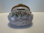 Lefton China Pin Money Purse Coin Bank Vintage Pink With Flowers Gold Paint Trim