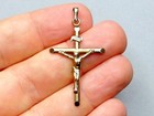 Crucifix  Antique Large Silver Cross Pendant  Gold Plating Medal 