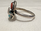 Vintage Effie C Zuni 925 Turquoise Coral Snake Ring Size 9