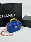 Women s Blue Quilted Mini Box Bag Detachable Gold Chain Crossbody Shoulder Purse