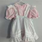 Vintage Girls Pink White Ruffled Dress Approx 12 Months Floral Pinafore Easter