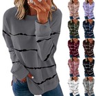 Plus Size Womens Striped Long Sleeve Tops Casual Loose Blouse Pullover Shirt Us