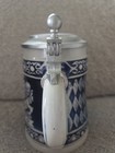 Vintage Gerz German Beer Stein Blue   White Ceramic Pewter Lid Germany