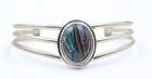 Gorgeous Sterling Silver Signed Inca Rainbow Calsilica Cuff Bracelet Pendant Set