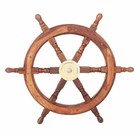 Teak Ship s Steering Wheel 24  Nautical Pirate Hanging Wall Decor Brass Hub New