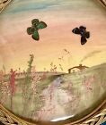 Vintage Wicker Tray W Pressed Butterflies   Dried Grasses On Watercolor Painting