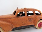 Vtg-style Cast Iron Reproduction Rolling Toy Yellow Cab Company Taxi Red Wheels