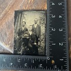 Antique Tintype Photo C1900 Three Men In Suits Bowler Hat Studio Backdrop