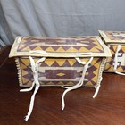 Arapaho Parfleche Boxes Pair Handpainted 12x8x4 Yellow Maroon Brown Geometric