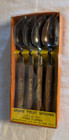 Set Of 4 Vtg Mid Century Modern Wooden Handled Grapefruit Spoons In Box Euc
