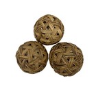 Set Of 3 Woven Rattan Decorative Balls Natural Brown Bowl Fillers 4 5 Inch Orbs