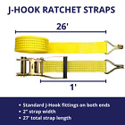 4-pack 2  X 27  Heavy Duty 5000 Lb Ratchet Straps J Hook Tie Downs