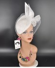 Sinamay Fascinator Hat With Netting And Sculpted Bow  Derby Party Hat White