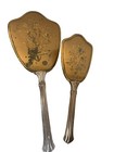 Vintage Vanity Hair Brush And Hand Mirror Floral 2 Piece Set Victorian Look