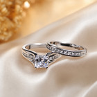      Pc Stainless Steel Princess Cut Cz Wedding Engagement Ring Set Women Size 8