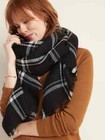 Nwt Old Navy Long Flannel Blanket Scarf Wrap Shawl Tartan Pashmina Black Plaid