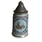 Vintage German Beer Stein Bamberg Bavaria Kaiserdom Ceramic Pewter Lid 0 5l Mug