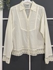 Vintage Blouse Top Fits 14 Ivory Lace Cotton Victorian Steampunk Boho Gypsy