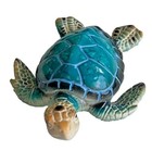 Sea Turtle Figurine 3 25  Long Textured Polystone Blue Color Home Decor Gift