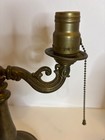 Antique Electric Pull Chain Desk Lamp 11  Heavy Brass Look