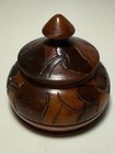 Wooden Trinket Box Hand Carved Turned Lid Round Vintage 3   