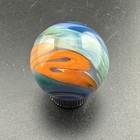 Contemporary Handmade Art Glass Marble 1 01  Blue Orange Abstract Swirl Mib Boro
