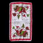 Vintage Mid Century Christmas Hand Towel Red Santa Sleigh Kitsch Cotton Read