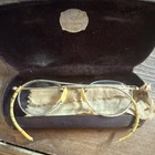 Antique Lenses Round Wire Rim Eyeglasses Gold 12kt Filled Metal Frame With Case