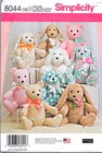 Simplicity 8044 Teddy Bears Dog Rabbit 14 Inch Stuffed Animals Sewing Pattern