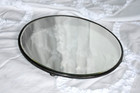 Vintage 12  Round Smooth Beveled Edge Vanity Mirror With Silver Tone Rim   Feet
