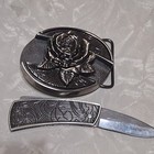 Concealed Hidden Knife Belt Buckle Western Rose Zinc Alloy 40mm Unisex 
