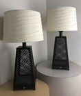 Pair Vintage Mid Century Contemporary Modern Iron Cage Lamps Eiffel Eames Era