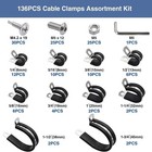 136pcs Cable Clamps Assortment Kit 10 Sizes 304 Stainless Steel Rubber Cushion